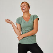 Women's Gym Cotton Blend Slim Fit Stretchy Printed Tshirt-Khaki Green