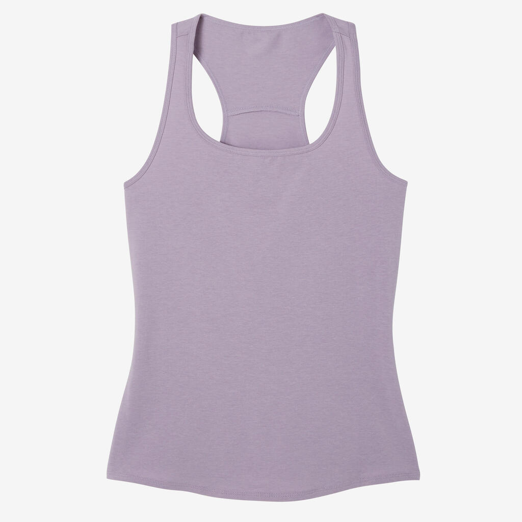 Débardeur slim col rond fitness femme, bleu flocon