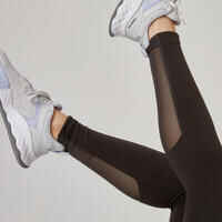 Stretchy High-Waisted Cotton Fitness Leggings with Mesh - Black