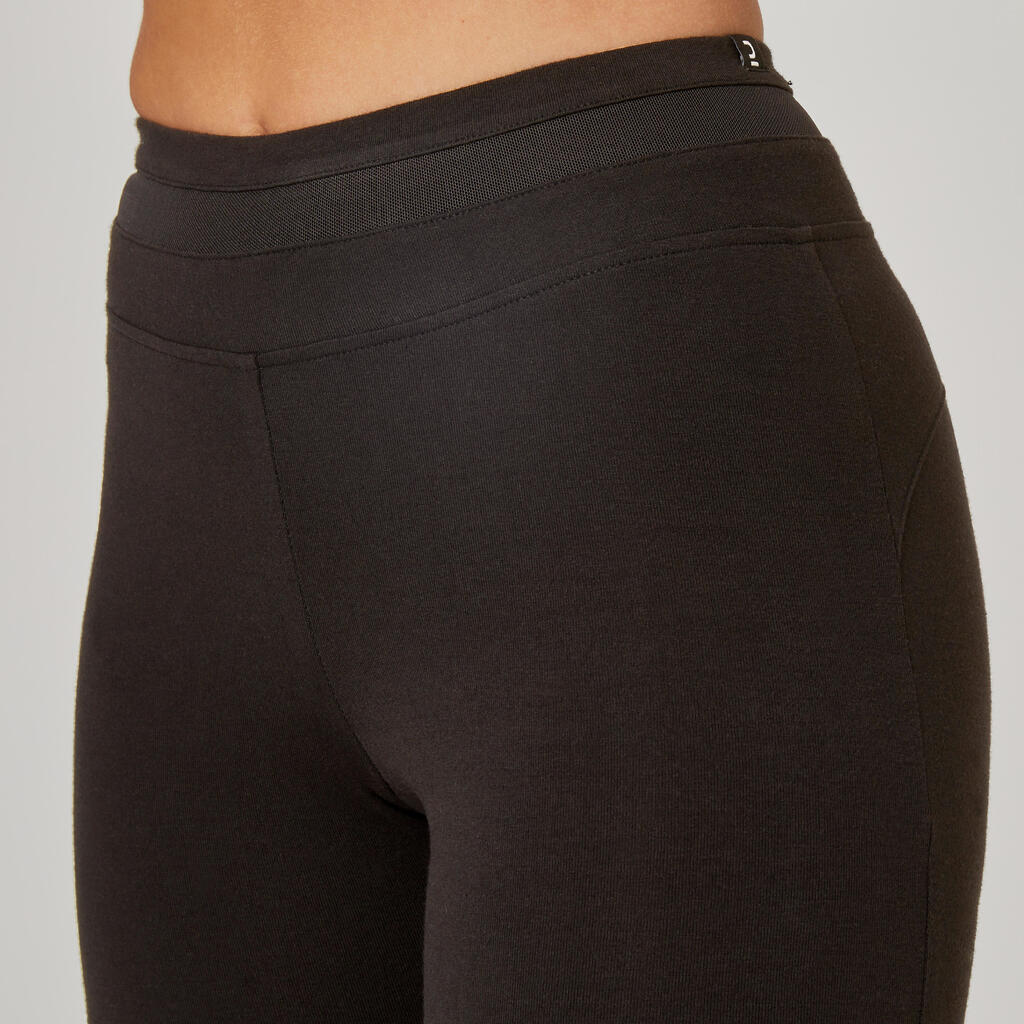 Stretchy High-Waisted Cotton Fitness Leggings with Mesh - Black