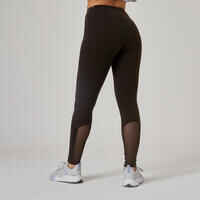 Stretchy High-Waisted Cotton Fitness Leggings with Mesh - Black