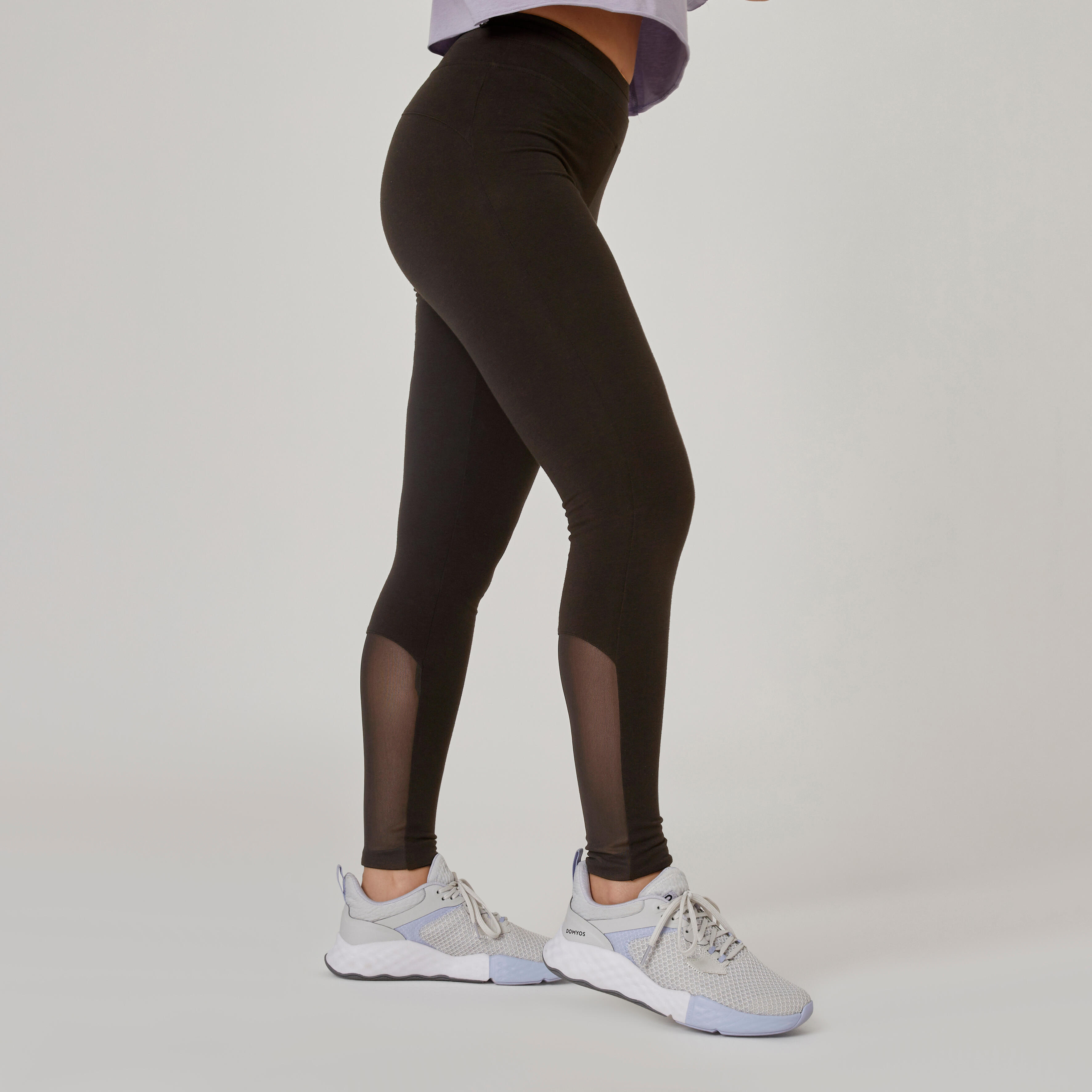Nyamba Stretchy high-waisted Cotton Fitness Leggings with Mesh - Black - UK14-16 / XL(L31)