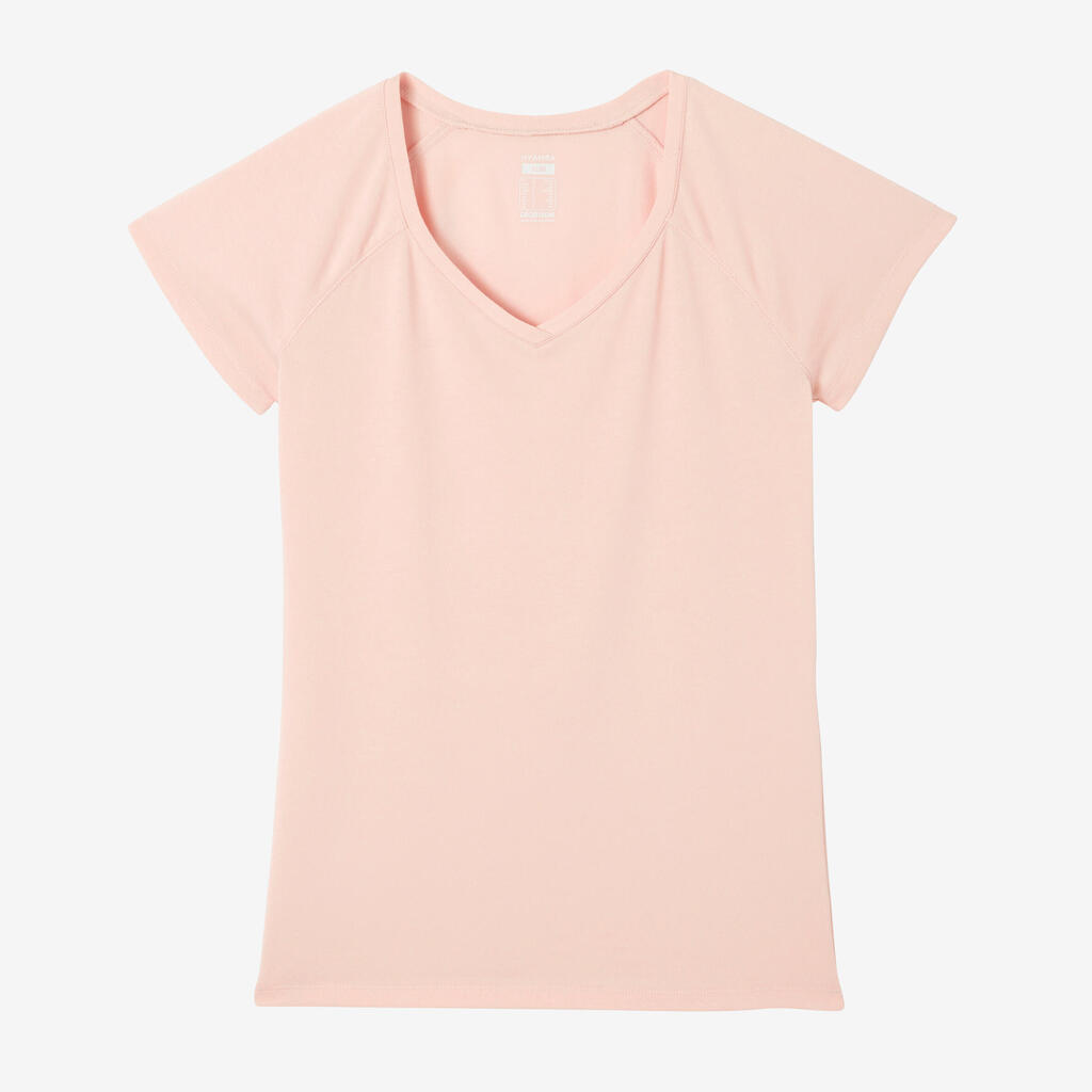 Women's V-Neck Fitness T-Shirt 500 - Rose Quartz