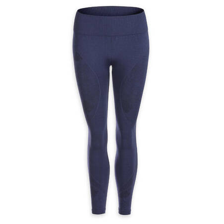 Legging Yoga Dinamis Panjang 7/8 Tanpa Kelim Wanita - Belang-belang Biru Gelap