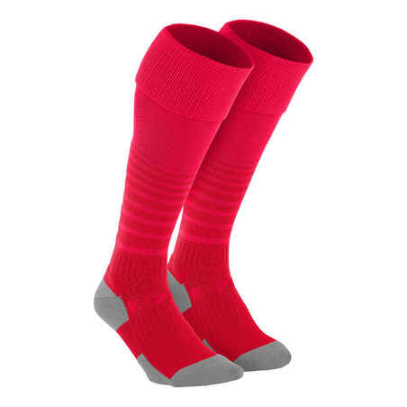 Nogometne čarape Viralto Solo ružičaste s crvenim prugama