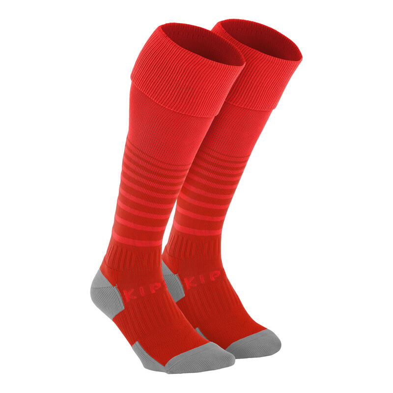 Kids' Football Socks Viralto Solo - Striped Neon Red
