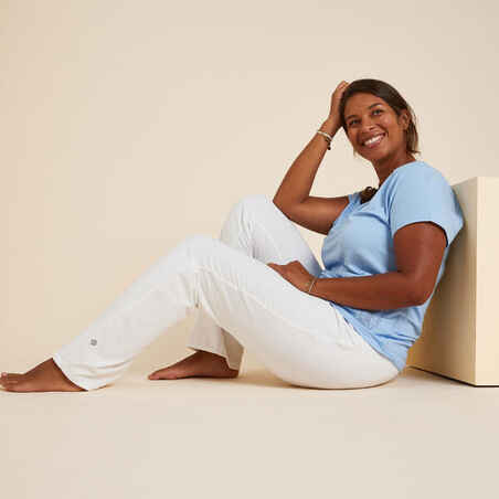 Γυναικείο παντελόνι για yoga από βαμβάκι βιολογικής καλλιέργειας - Λευκό