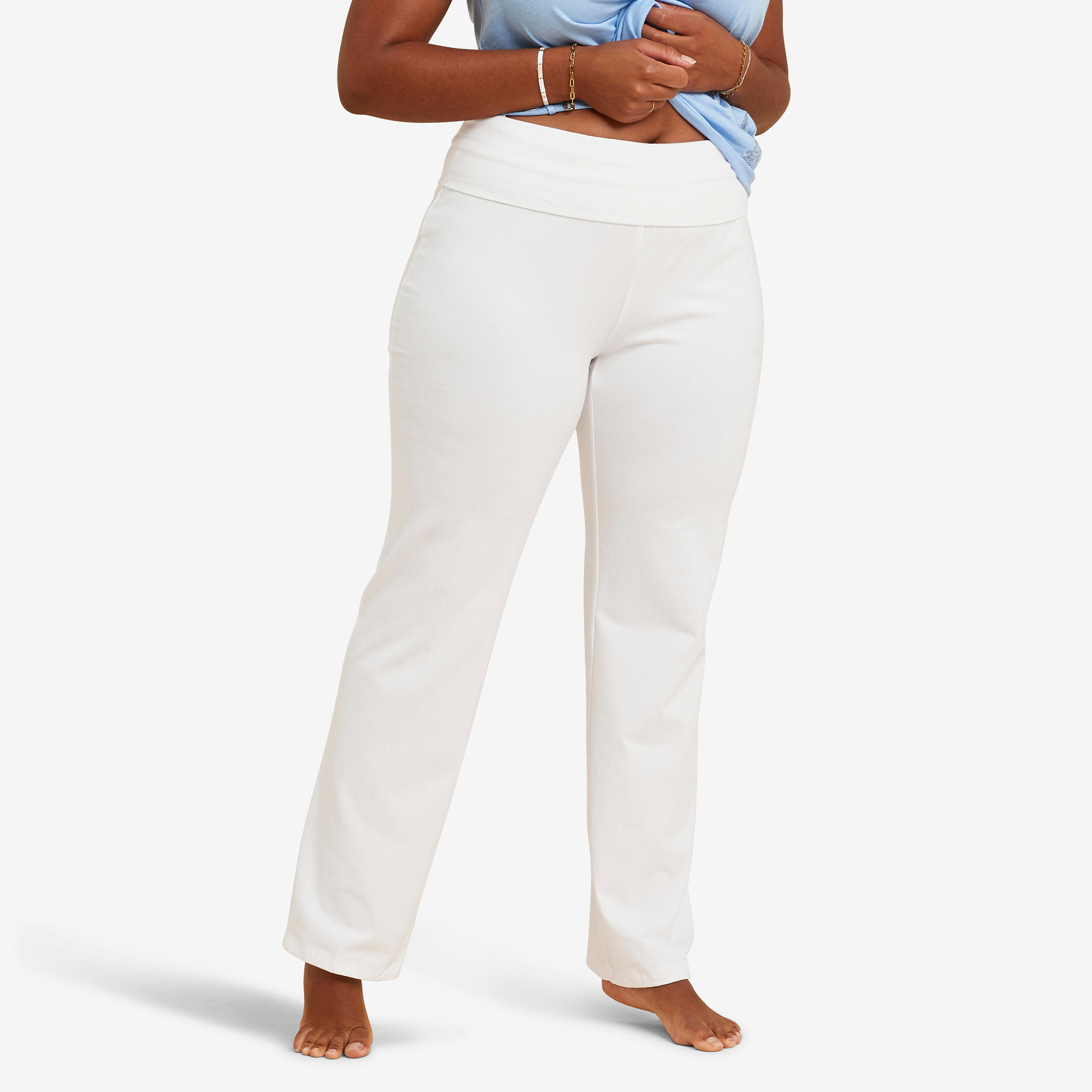 Pantalon coton yoga femme gris rose KIMJALY Decathlon