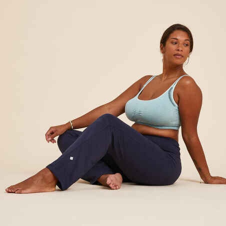 Γυναικείο, οικολογικά σχεδιασμένο, βαμβακερό παντελόνι για yoga - Ναυτικό μπλε