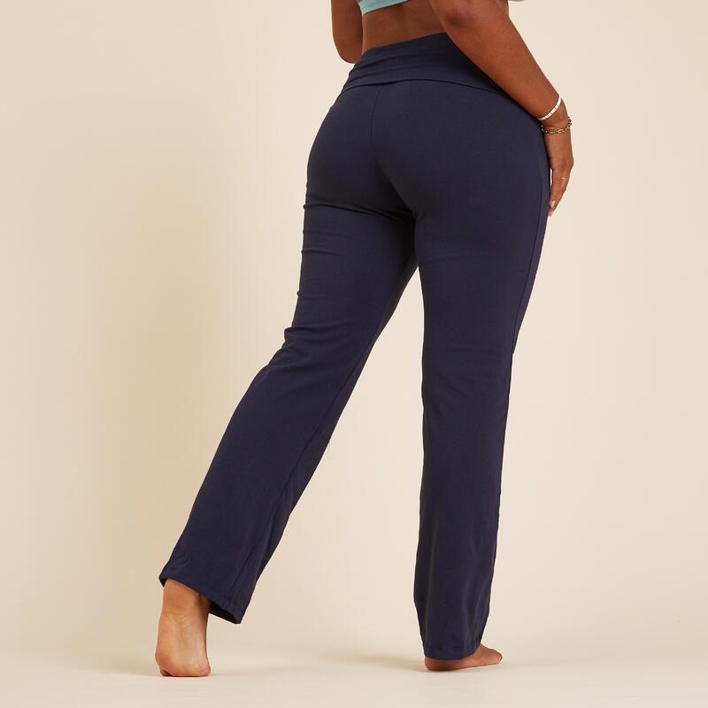 Pantaloni tuta donna yoga regular fit cotone blu