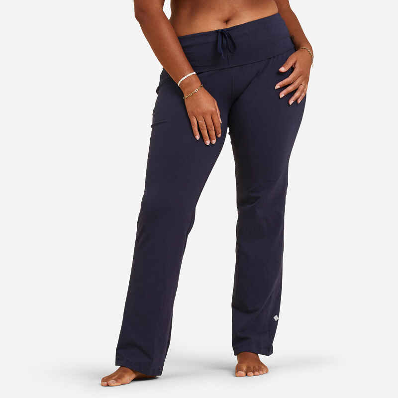 Pantalón de yoga de algodón azul marino para mujer Decathlon