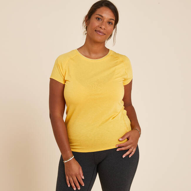 Women Yoga Cotton T-Shirt - yellow
