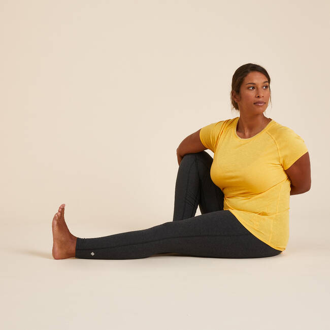 Women Yoga Cotton T-Shirt - yellow