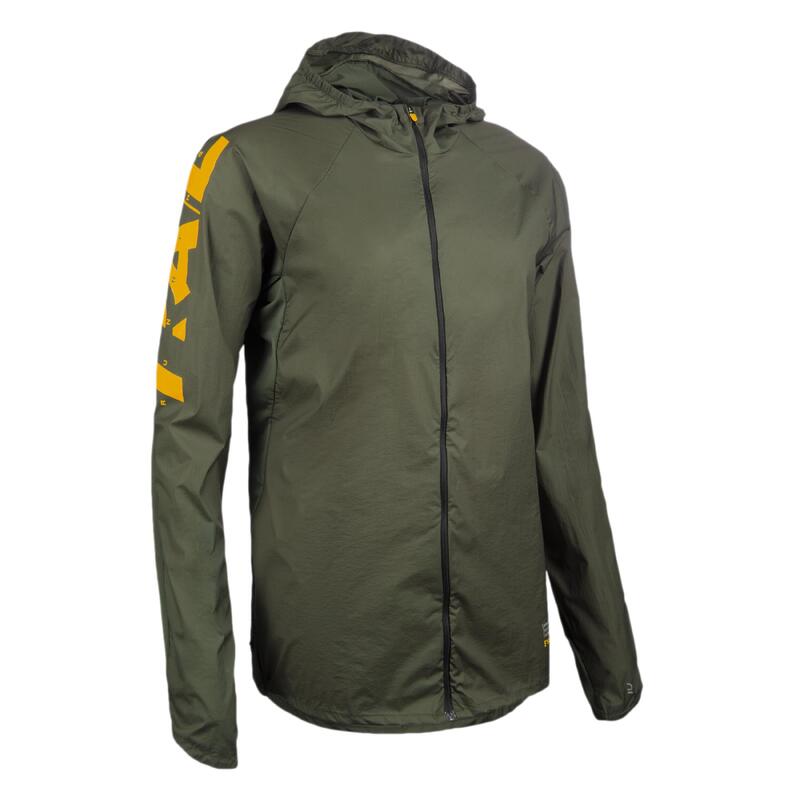 Giacca antivento trail uomo manica lunga verde militare