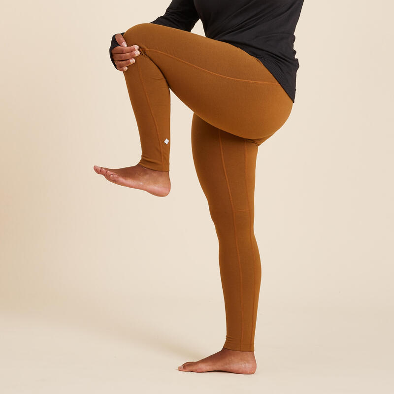 Női leggings kímélő jógához, újrahasznosított pamutból, mustársárga 