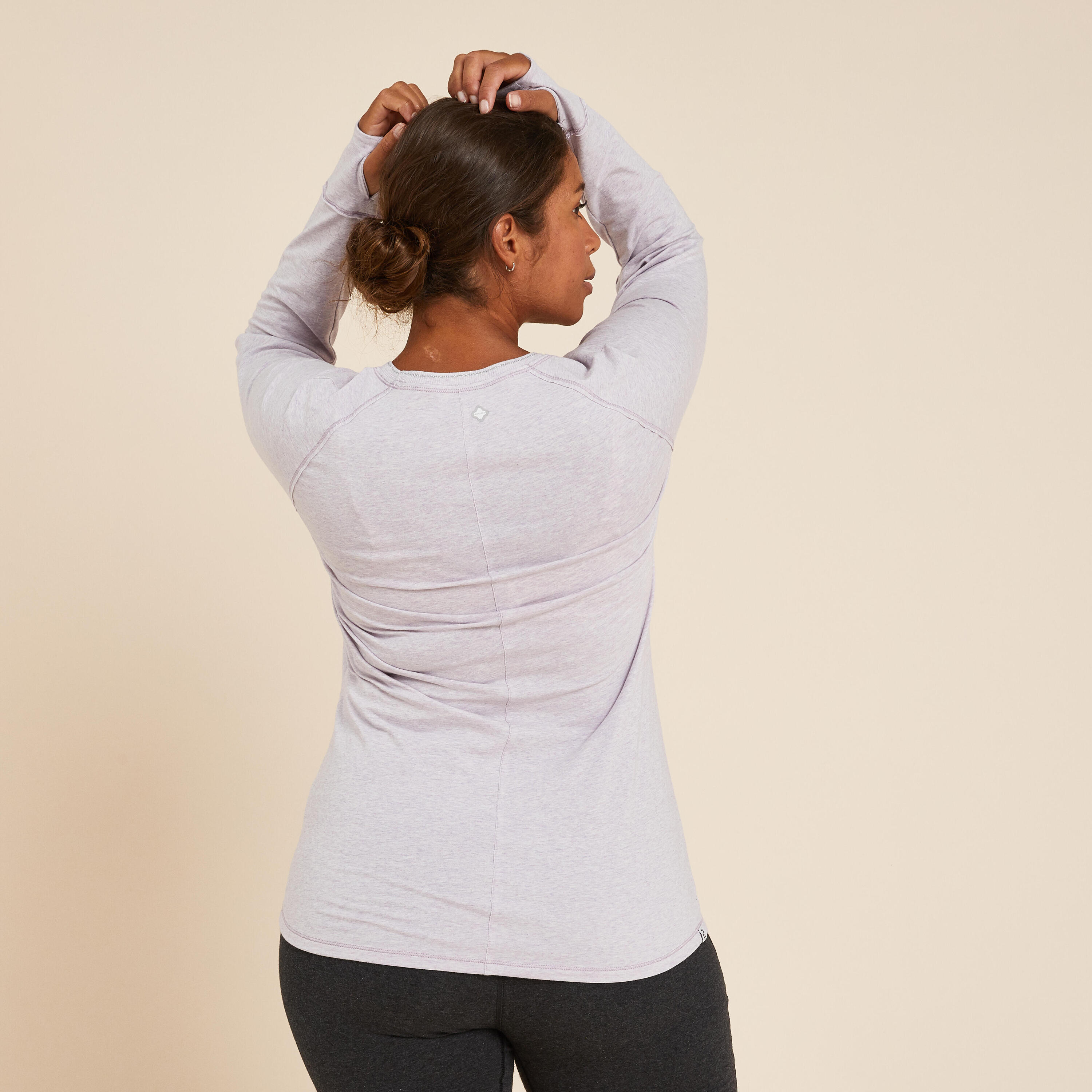 Long-Sleeved Gentle Yoga Cotton T-Shirt - Purple 4/5