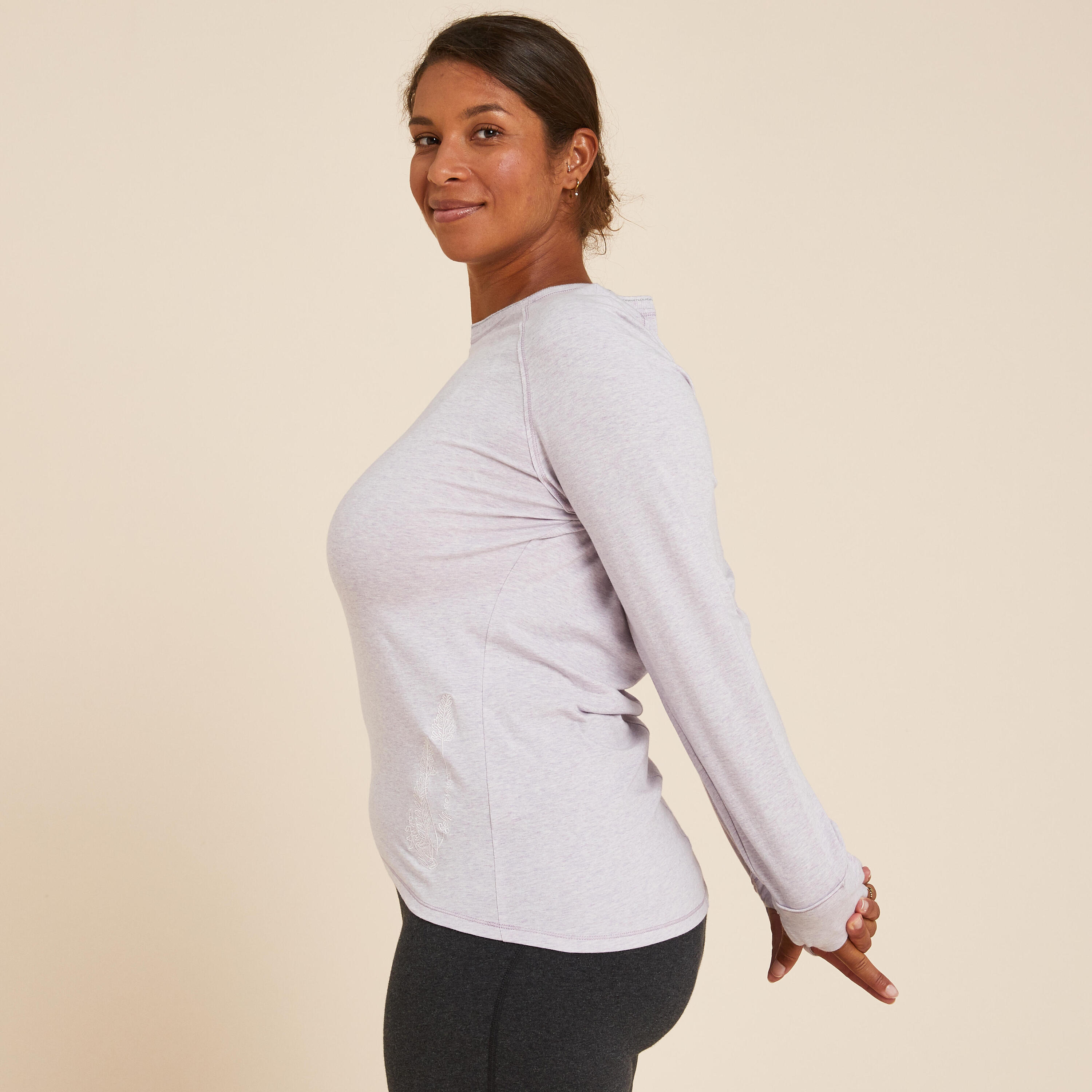 Long-Sleeved Gentle Yoga Cotton T-Shirt - Purple 3/5