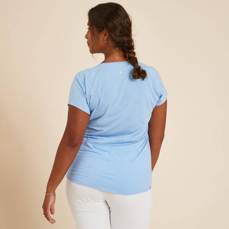 Women's Eco-Friendly Gentle Yoga T-Shirt - Sky Blue/Embroidery