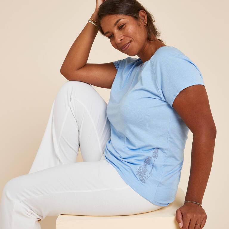 Women's Gentle Yoga T-Shirt - Sky Blue Embroidery