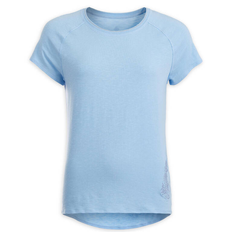 Women's Eco-Friendly Gentle Yoga T-Shirt - Sky Blue/Embroidery