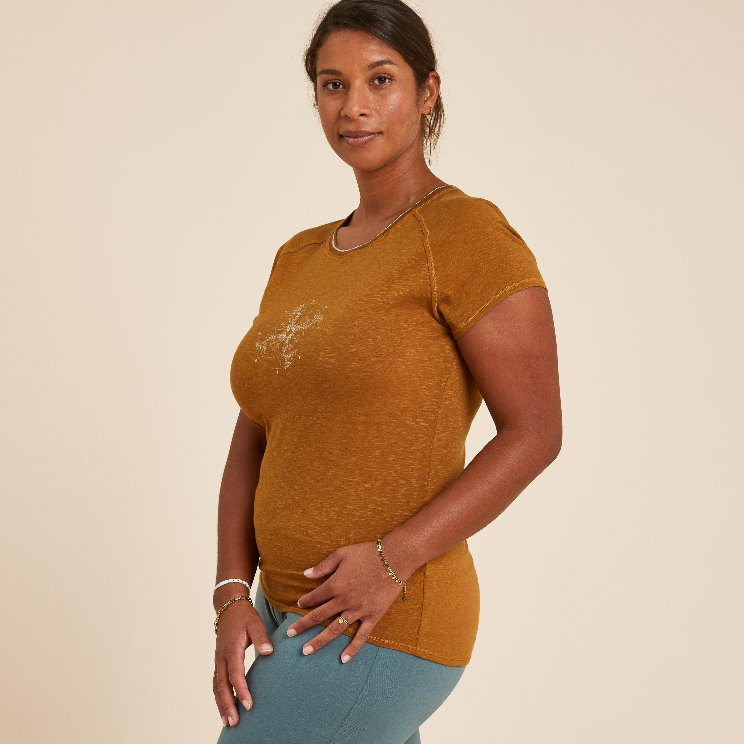 Women's Gentle Yoga Cotton T-Shirt - Brown 3/5