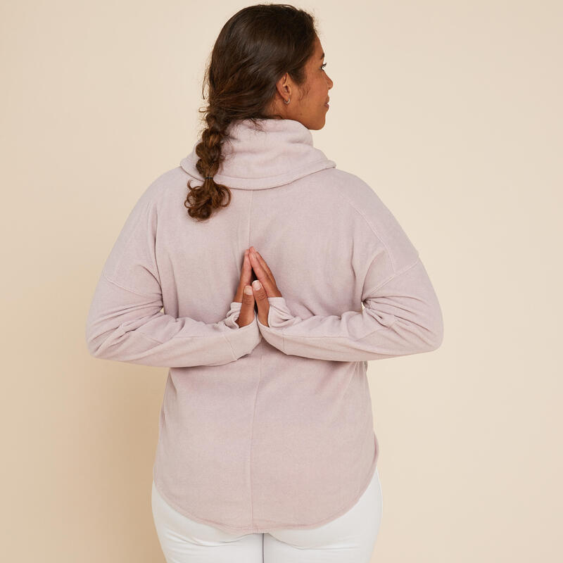 Fleece damessweater voor ontspanning bij yoga gemêleerd roze