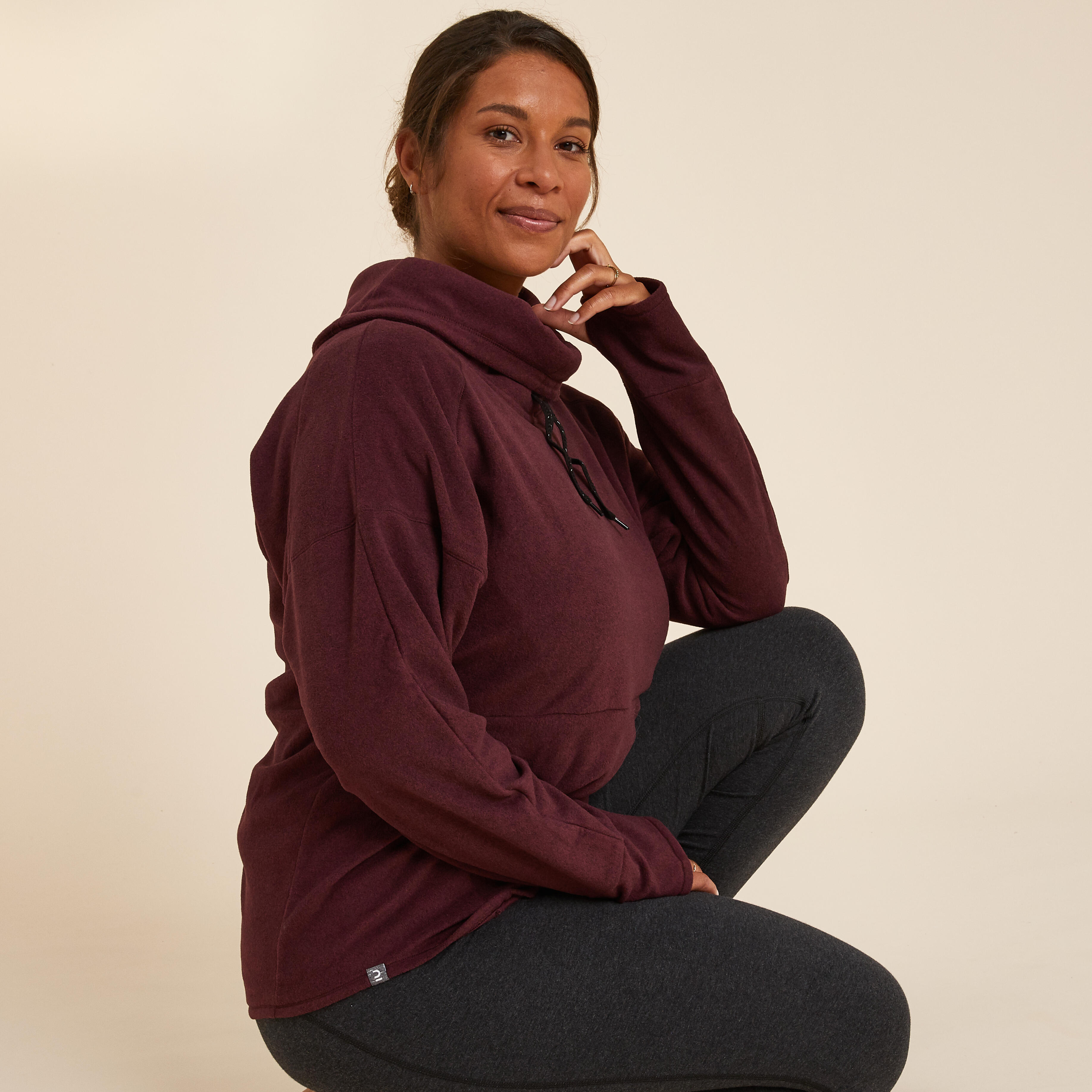 Women s Fleece Relaxation Yoga Sweatshirt Burgundy KIMJALY