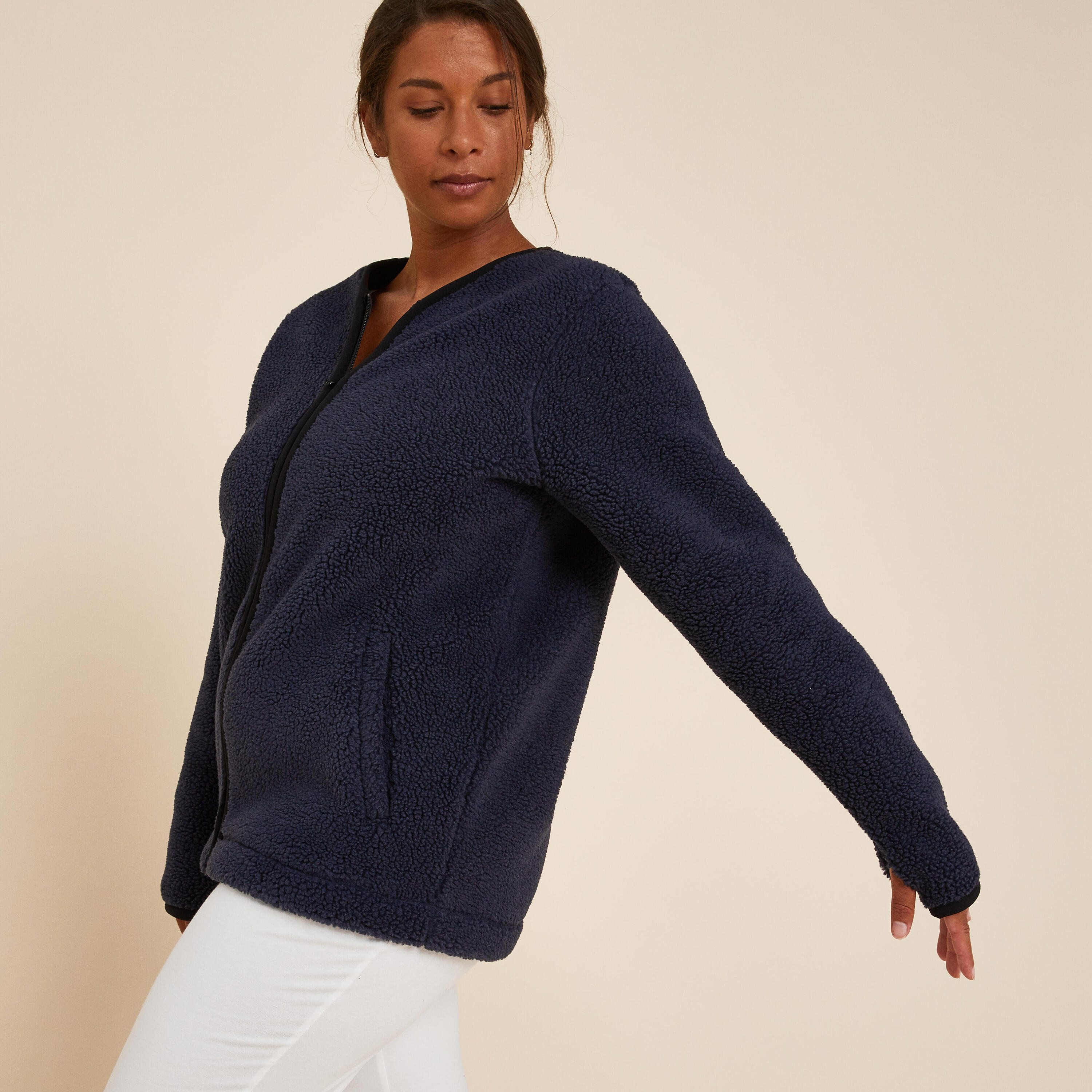 CASACO MULHER SHERPA YOGA AZUL MARINHO 3/9