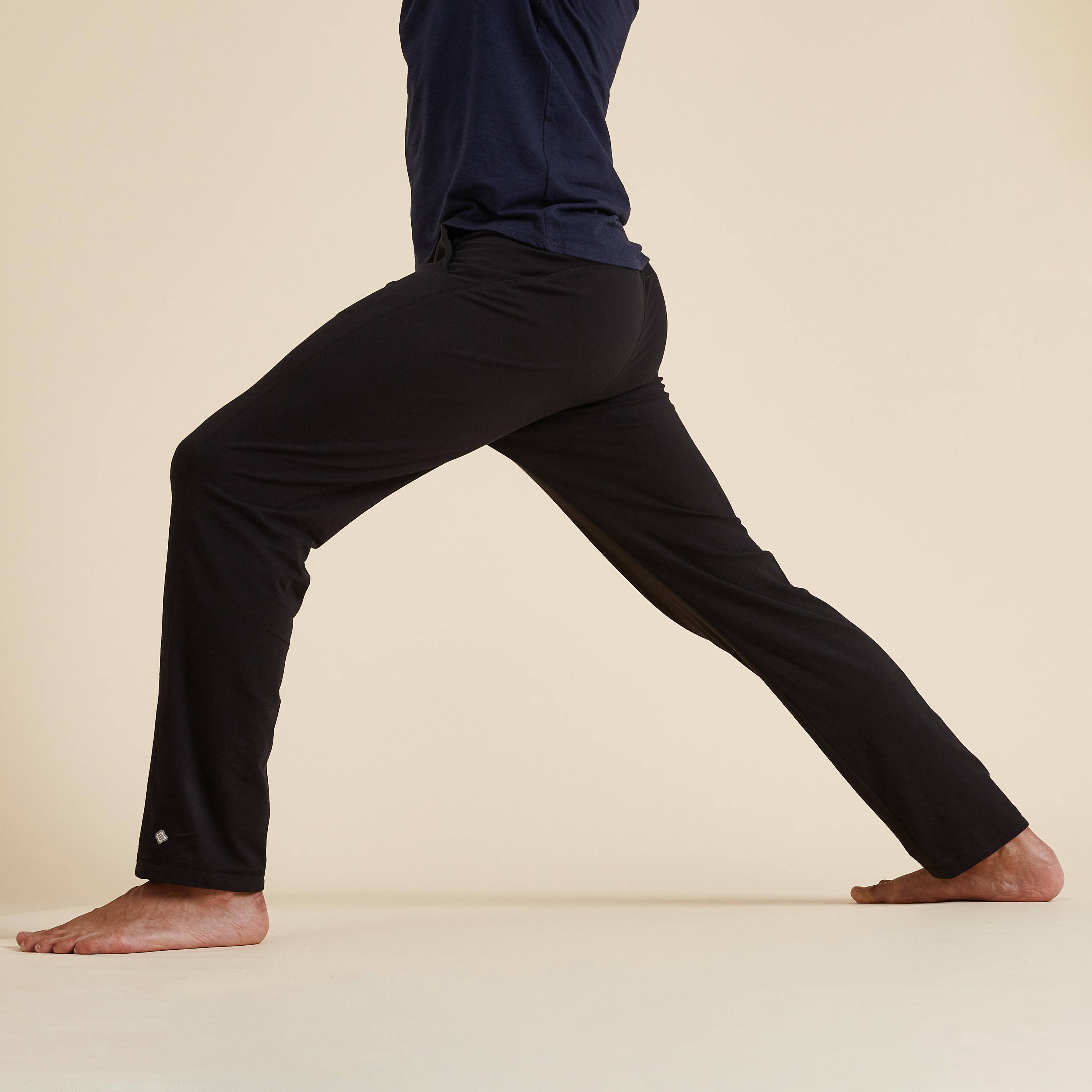 Soft Cotton, Stretchy Flat Waistband, 2 Pocket,Straight Fit-Men Yoga Pants Black -  3