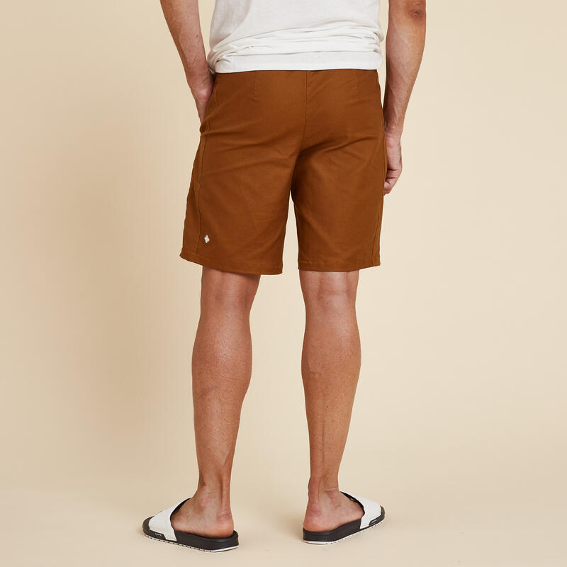 SHORT YOGA HOMME TOILE LIN ET COTON MARRON