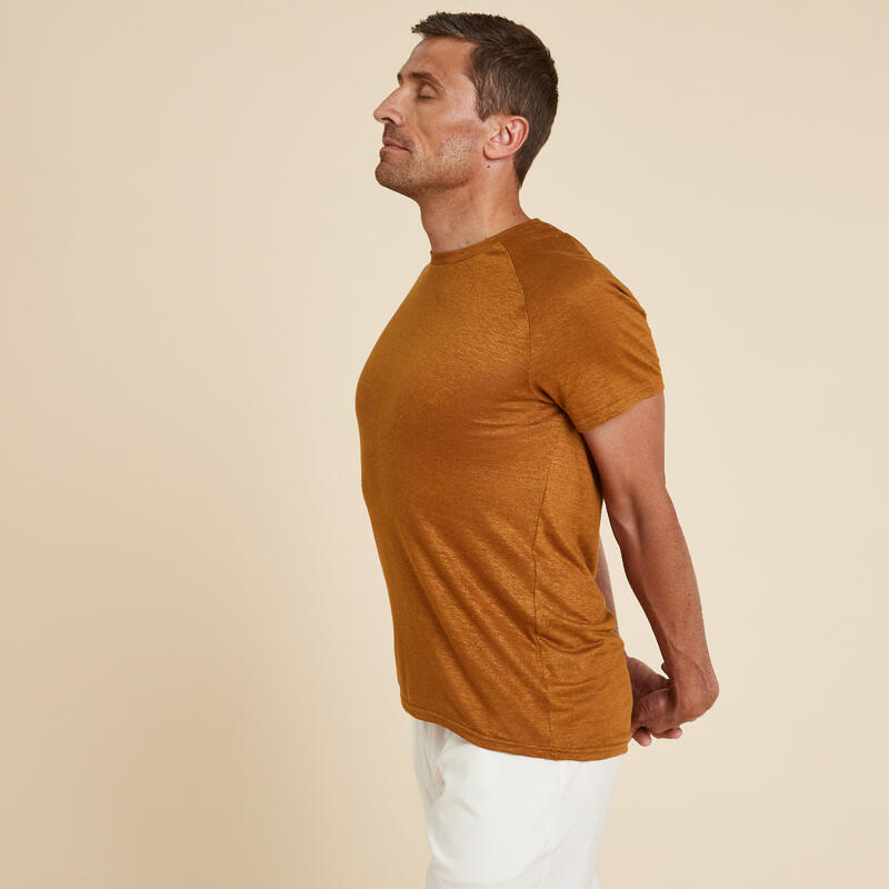 T-SHIRT 100 % LIN YOGA HOMME MADE IN FRANCE MARRON