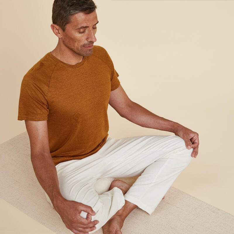Camiseta Yoga Hombre Marrón 100 % Lino Hecha En Francia