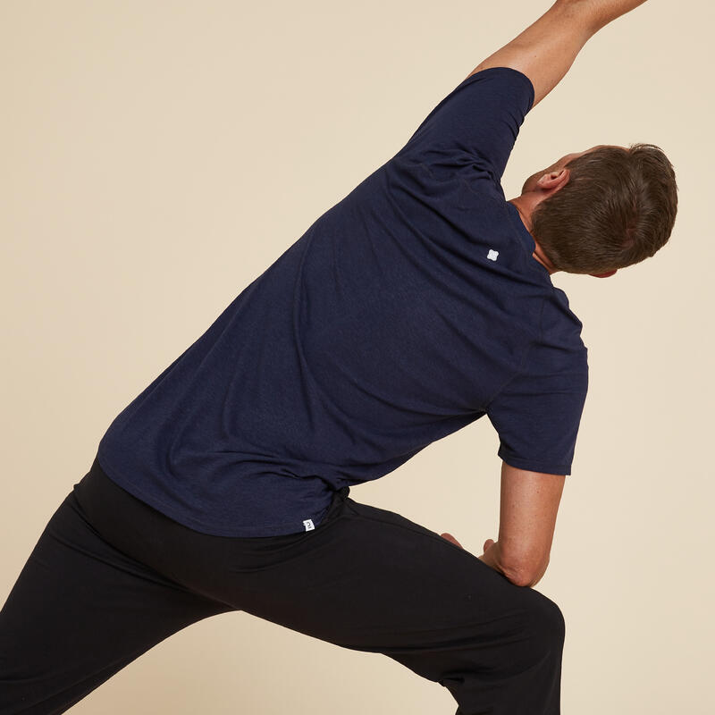 T-shirt uomo yoga slim misto cotone blu