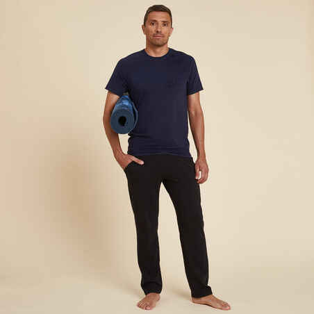 Men's Short-Sleeved Gentle Yoga T-Shirt in Natural Fabric - Navy Blue