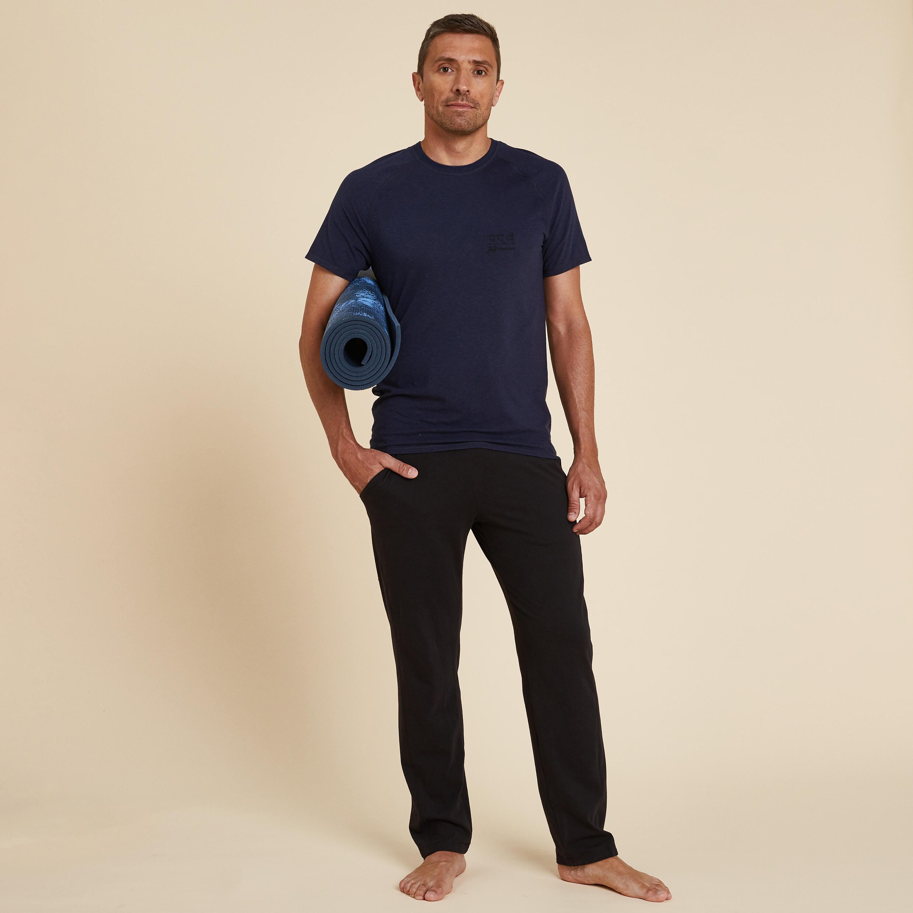 Men's Short-Sleeved Gentle Yoga T-Shirt - Navy Blue 2/4