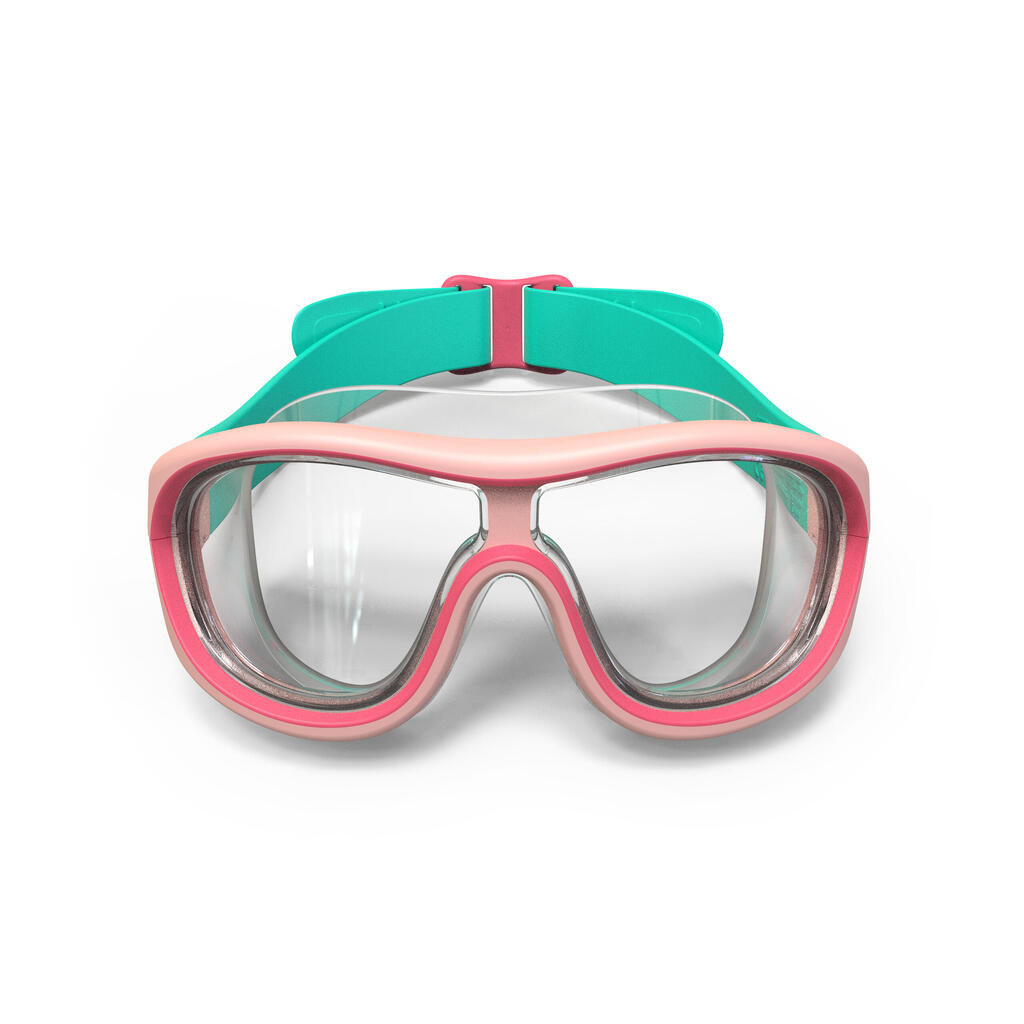 Peldēšanas maska ar caurspīdīgām lēcām “Swimdow V2”, S izmērs, rozā