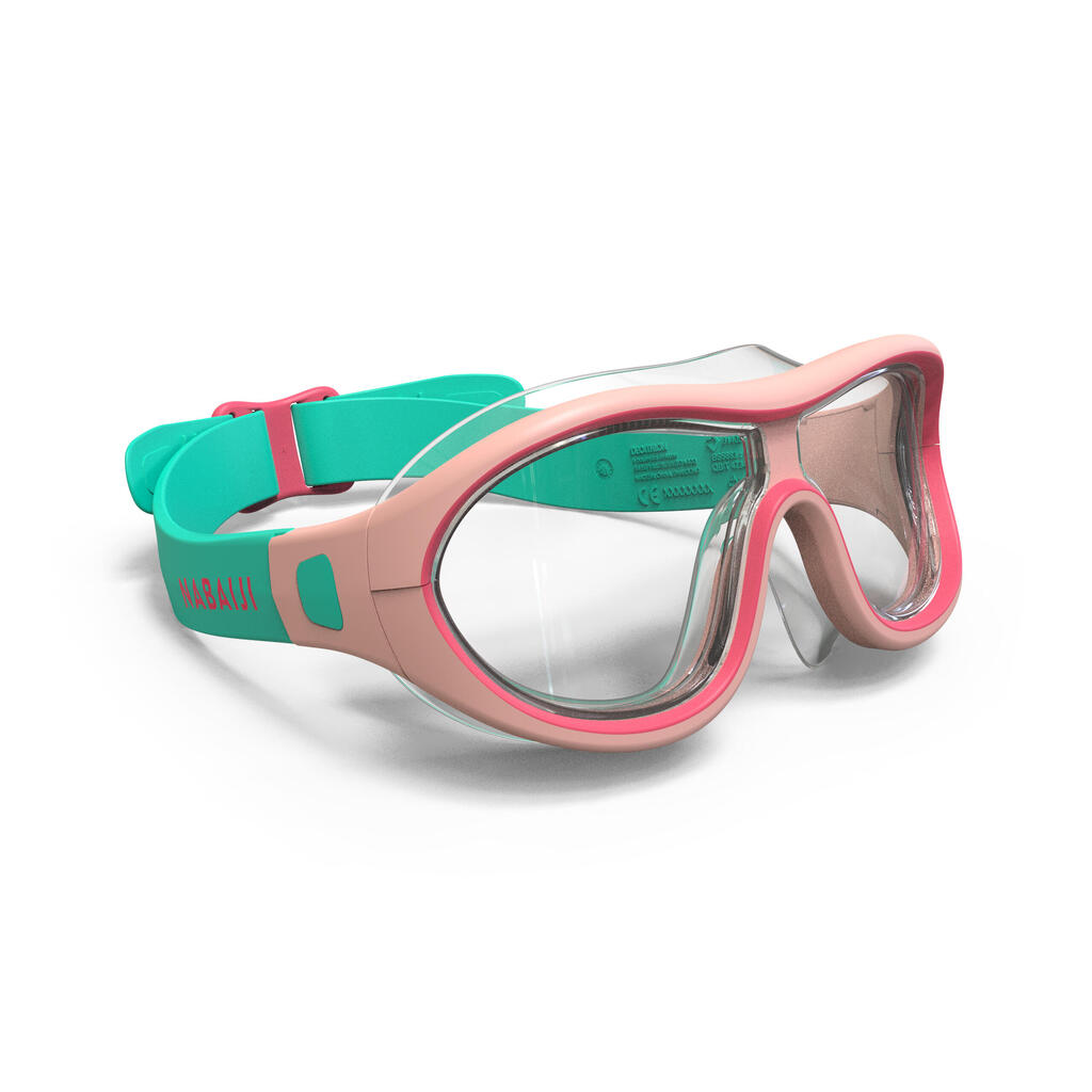 Plaukimo kaukė „Swimdow 100 V2“, S dydžio, skaidriais stiklais, rožinė
