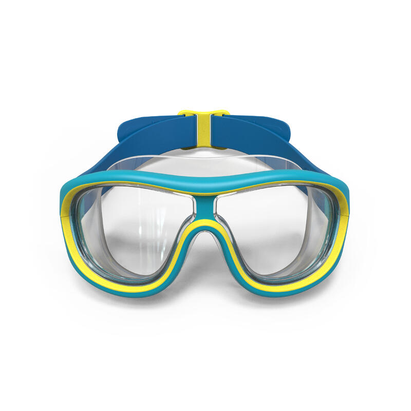 Çocuk Yüzücü Maskesi - Mavi/Sarı - Şeffaf Cam - Swimdow