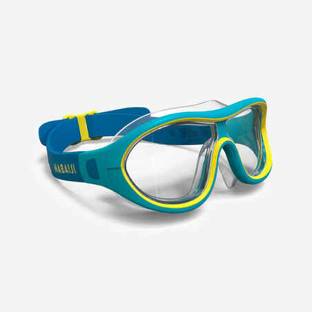 Plaukimo kaukė „Swimdow 100 V2“, S dydžio, skaidriais stiklais, mėlyna