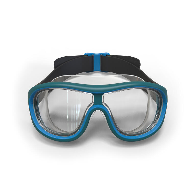 Yüzücü Maskesi - Standart Boy - Mavi/Siyah - Şeffaf Cam - Swimdow