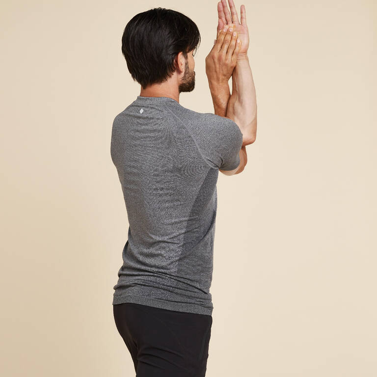 T-Shirt Yoga Dinamis Lengan Pendek Tanpa Kelim - Abu-abu Terang