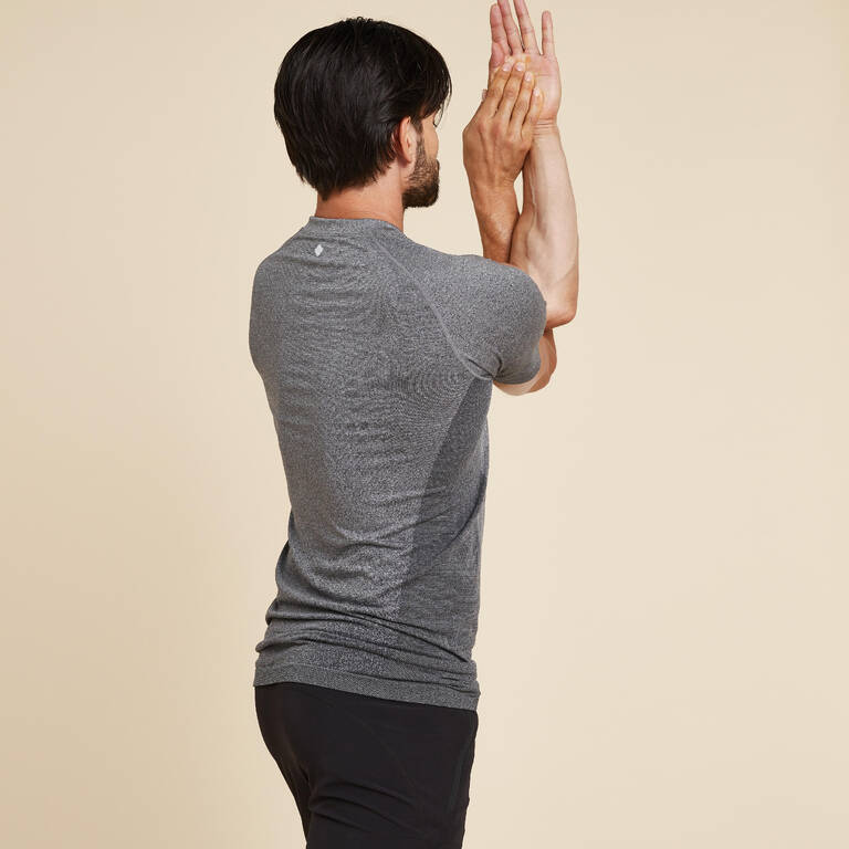 Men's Seamless Short-Sleeved Dynamic Yoga T-Shirt - Light Grey