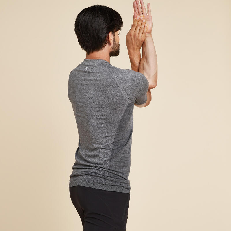 Pánské tričko na jógu s krátkým rukávem bezešvé šedé