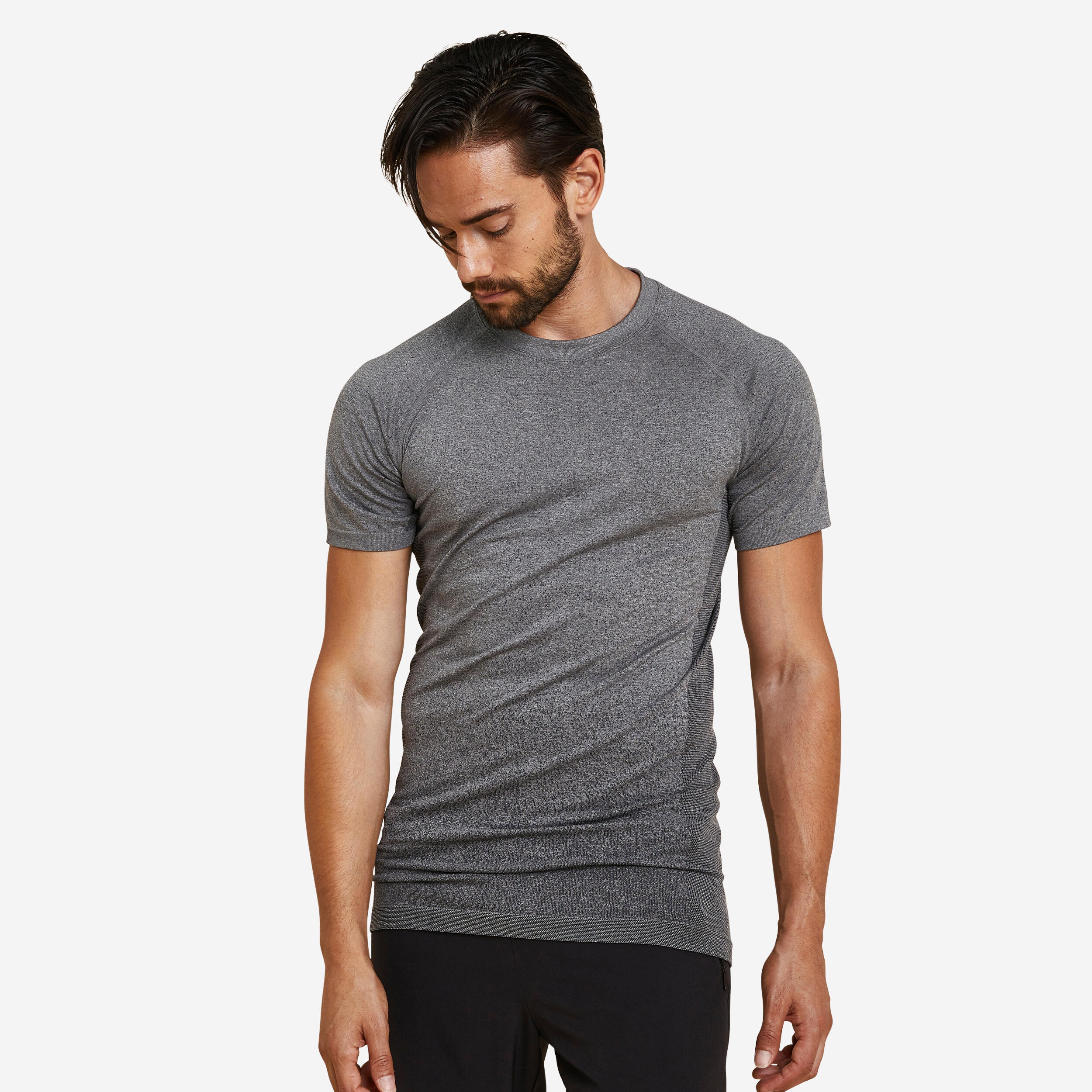 Playera Yoga Din mico Hombre Gris Claro Manga Corta Seamless Sin