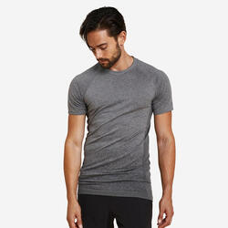 T SHIRT MANCHES COURTES SEAMLESS - SANS COUTURE YOGA DYNAMIQUE HOMME GRIS CLAIR