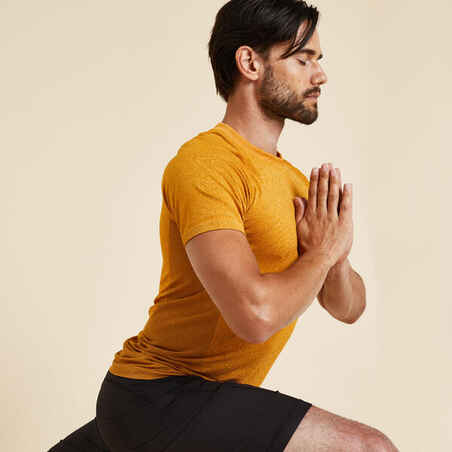 T-Shirt kurzarm Yoga nahtlos Herren ocker 