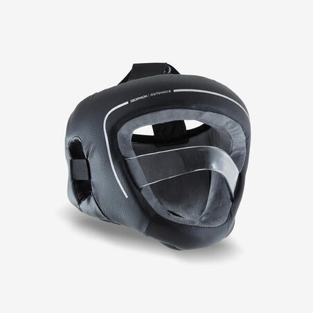 Шлем боксёрский для взрослых 100 со встроенной защитой лица (с бампером) чёрный