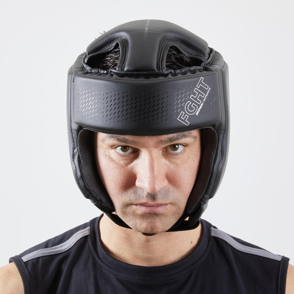 Pieaugušo boksa galvas aizsargs ar atvērtu seju “900”, melns