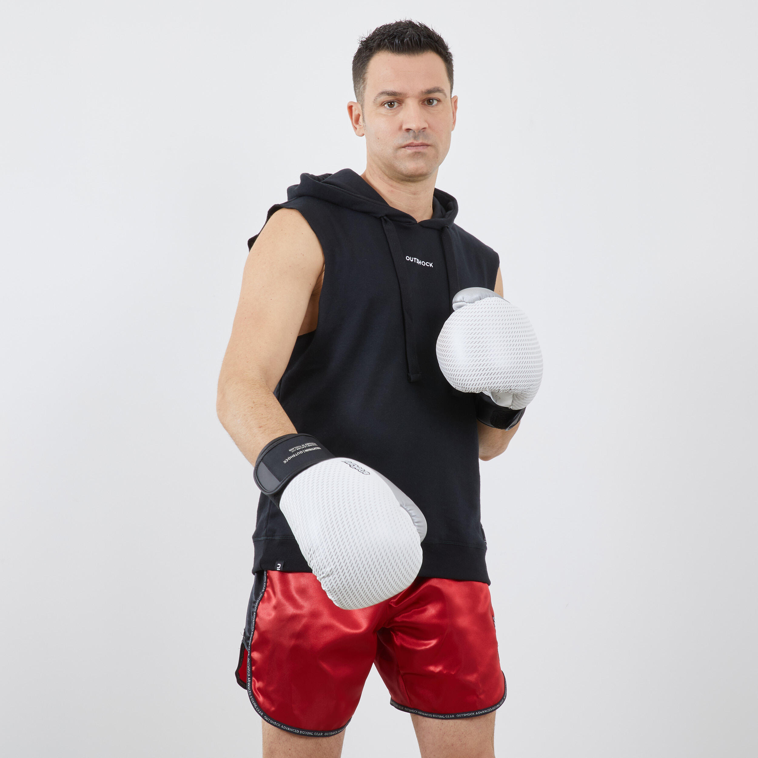 Guanti adulto Muay Thai 500 cuoio bianco-argento OUTSHOCK | DECATHLON