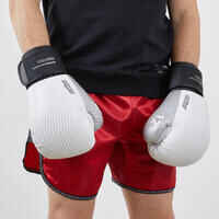 Muay Thai Leather Gloves 500 - White/Silver